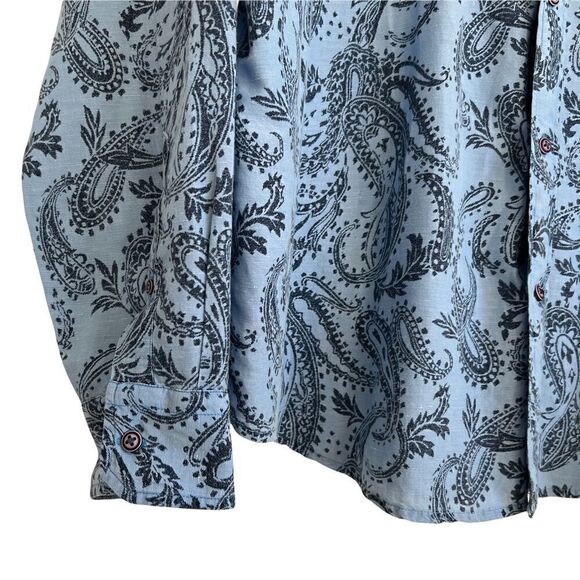 Nautica Blue Paisley Linen + Cotton Blend Long Sleeve Button Down Shirt Trimmer - Picture 2 of 6